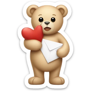 beige teddy bear teddy with an envelope and a heart in his hands sticker