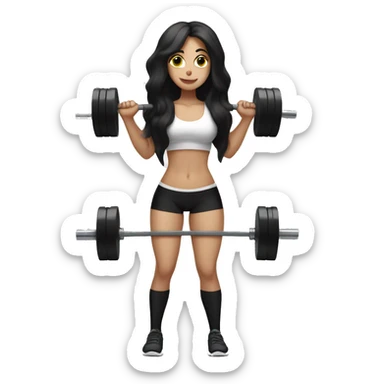 Pale girl with long black hair lifting weights deadlift sticker