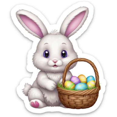 Cute Easter bunny holding Easter basket sticker