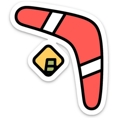 playful outlined icon of a red and white boomerang, Microsoft Power Pages logo subtly integrated, clean look sticker