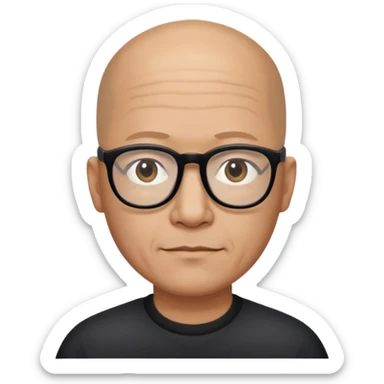 Almost bald 50 year old man of mixed descent, half Asian, half White wearing black thick-rimmed glasses. sticker
