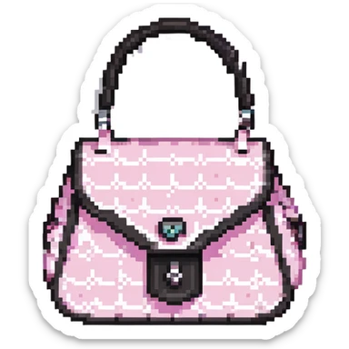 pink and black gothic purse, pixel art style, cute and chibi, small size, simple details sticker