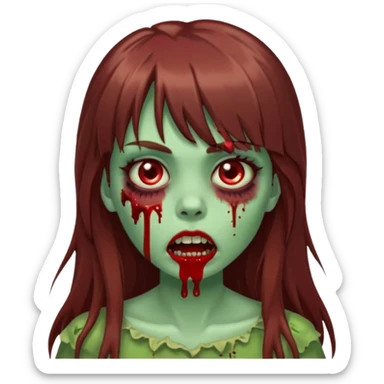 zombie girl, with long brown hair and bangs, green skin and blood in her mouth

 sticker