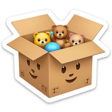 cardboard box with toys sticker