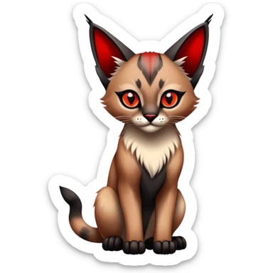 Gothic exotic Red and black and edgy and cute shiny Fantasy-Siamese-Bobcat-Caracal-Lykoi-feline-Fakémon-feline-hybrid (full body) sticker