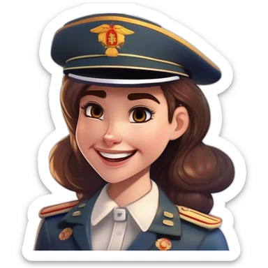 Spanish Lieutenant abadin, is a young girl that always is smailing, su color de pelo oscuro pero su piel clara, pelo corto sticker