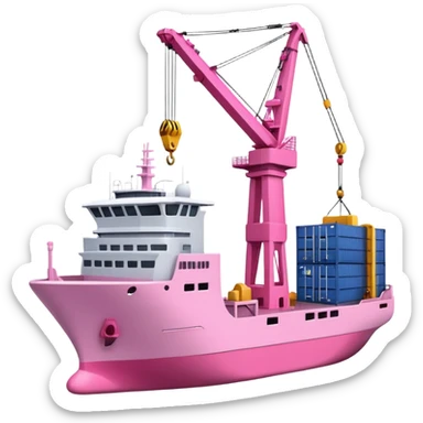 ship at dock with port crane, all pink shades, compact and clear, glossy, soft edges, subtle depth, Apple iOS emoji style sticker