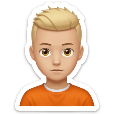 Blonde Buzzcut And Brown Mohawk. Amber Eye. Orange Tshirt. White Sleeve. Teenage Boy sticker