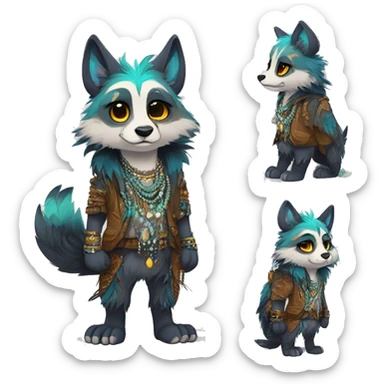 cute cool edgy fantasy animal fursona creature by griffsnuff & LiLaiRa & Falvie with exotic colors with patterns and feathers and necklace full body sticker