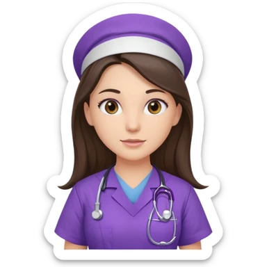 pretty brunette nurse with long hair in purple scrubs sticker