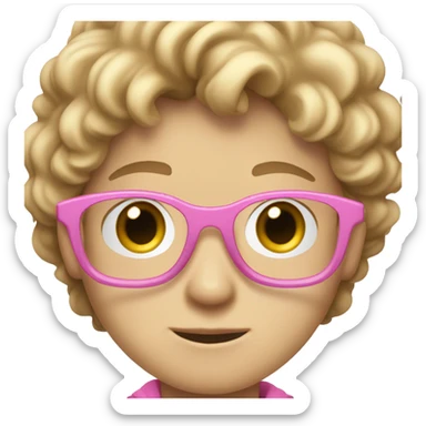 14 year old white boy with brown eyes and hair. Glasses and hair is wavy but short. Has fringe and it falls to one side of face a bit. Wearing pink hoodie. sticker