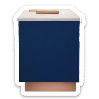 Realistic front facing rose gold hanging kitchen cabinets with cobalt blue counter tops. sticker