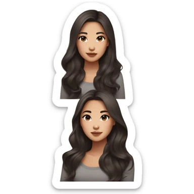 beautiful wasian girl with smokey eyeliner + blush + long blowout brown hair + brown doe eyes + huge lips sticker