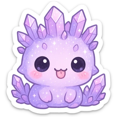 chibi kawaii crystal sprite creature, pastel purple and pink, sticking out tongue, glittery, cute and adorable sticker