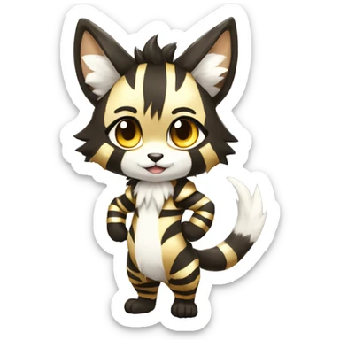 shiny, striped, Kemono-style, Chibi, Anthro-Fur-Sona-Fakémon, Full Body sticker