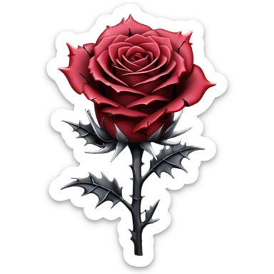 A pitch-dark obsidian-black dark gloomy gothic edgy thorny dusky rose with a black stem, it has blood splatter on it  sticker