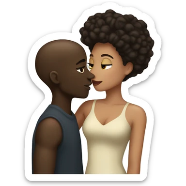 Brunette kissing a black man  sticker