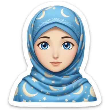 Turkish beautiful finish Konya girl blue eyes with moon patterned hijab dress and watching the moonlight sky on the ground  sticker