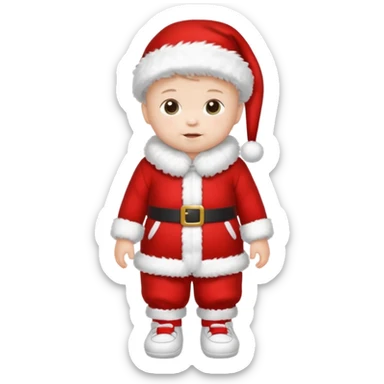 a standing baby wearing santa clothes and cute fluffy shoes sticker