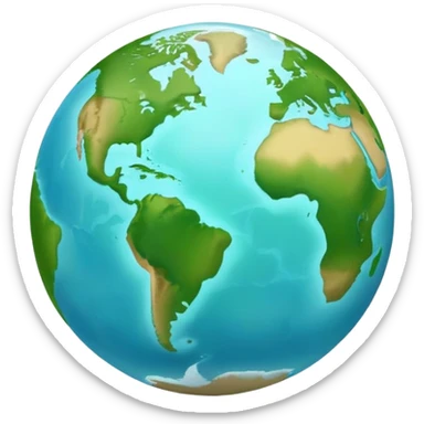Earth globe with green continents shaped to form the number 2, iOS emoji style sticker