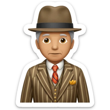 old weighted man with striped suit and felt hat sticker