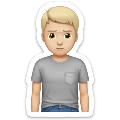 A sad man turns his pockets inside out and looks sadly at the camera sticker