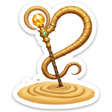 desert sand mage staff object icon, ancient staff with serpent coils around it, glowing golden sand gem on top, swirling sand aura, fantasy desert weapon, 3D cartoon, mobile game icon style, centered, clean background, no text, no watermark
 sticker