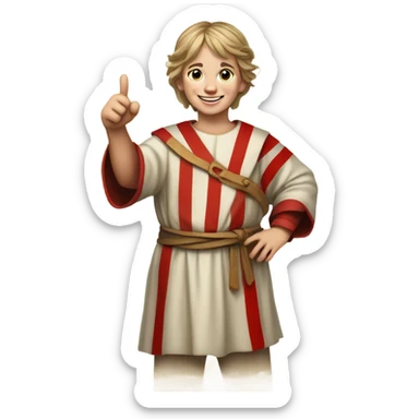 11th century european child with red stripes tunic making happy thumb up sticker