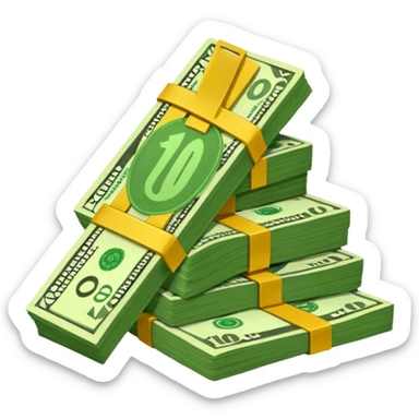 cash pile, make bills rectangular, next to a "10x" factor sticker