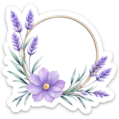 The art style is clean line art with delicate watercolor textures, pastel colors, and a dominant palette of lavender, soft lilac, and muted purple.  Delicate frames to border text sticker