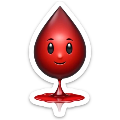 single blood drop emoji sculpted from dark liquid metal, glossy surface, dramatic reflections, futuristic minimal 3D style, isolated on white sticker