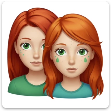 Deux filles celle à gauche à les cheveux roux et la peau claire avec des tâche de rousseur et les yeux bleu vert avec un peu de toutes les couleurs la fille à sa droite est un tout petit peu plus petite à les cheveux blonds long il les yeux verts sticker