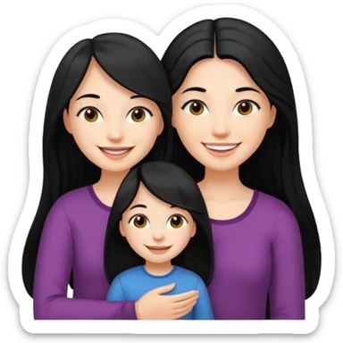 black long haired one mom with one daughter happy two person only sticker