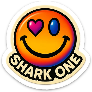 grin
heart shaped eye
add the words “ Shark One " in White sticker