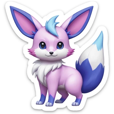 Frosty Albino Shiny Pastel White with Violet and Indigo and pink markings Eevee-Liepard-Zangoose-Pokémon-Digimon-Fakémon-fusion-hybrid-creature sticker