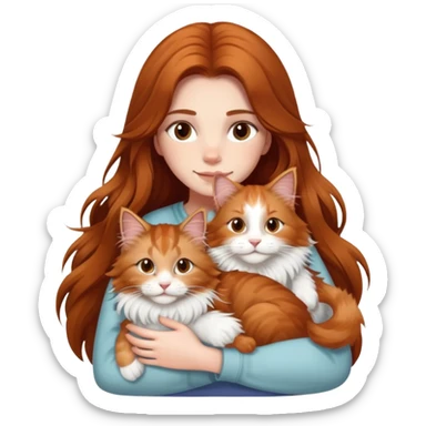 A girl with long  hair tightly hugged a Maine coon sticker