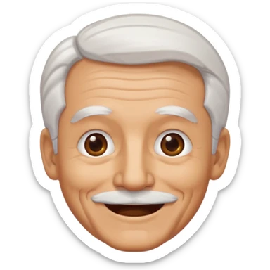 Illustrated emoji of an old man, white hair, no beard, dark eyes, tanned skin  sticker