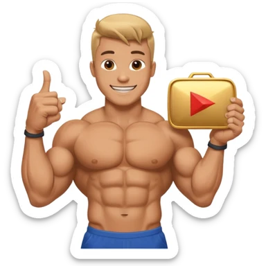 a happy bodybuilder flexing youtube golden play button sticker