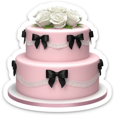 Pastel pink shaped birthday cake with black and white bows and flowers sticker