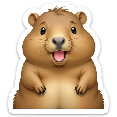 Cinematic Cute Yawning Capybara Portrait Emoji, Head tilted slightly with a dramatic, wide-open yawn, showcasing a plush, rotund body with a gently relaxed capybara face, including a short snout and subtly drooping ears, with drowsy, half-closed eyes rendered in exquisite detail; high shine, relaxed yet expressive, styled with a dash of playful natural charm, soft glowing outline, capturing the essence of a sleepy yet affectionate capybara that appears ready to stretch out for a peaceful nap! sticker