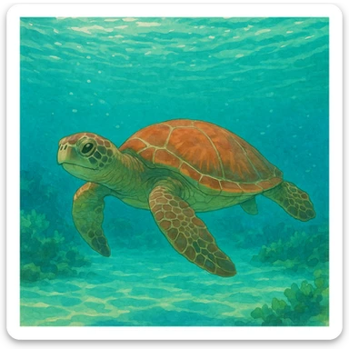 sea turtle in beautiful clear turquoise caribbean sea underwater sticker
