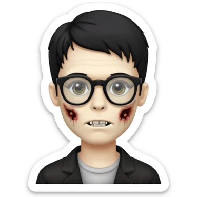 a zombie boy emoji with semi wavy hair and glasses sticker
