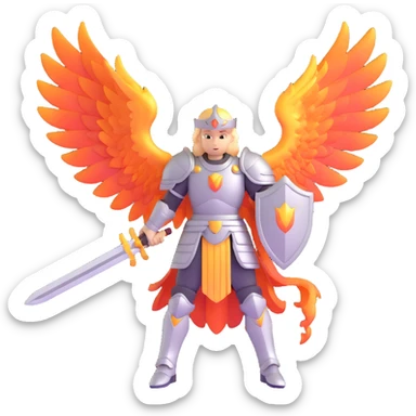 Archangel Michael in armor with flaming sword and large wings sticker