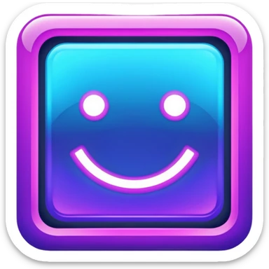 A glowing neon square in shades of blue and purple, transparent background sticker