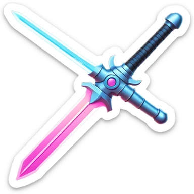 Clash of Clans aesthetic: Cinematic Playful Laser Sword Emoji, rendered in a 3D vector-style similar to standard emojis with minimal shading and bold, simplified shapes. A compact, vibrant energy blade with a neon-hued, glowing edge and futuristic hilt, softly glowing with a radiant cosmic charm. Simplified yet unmistakably iconic, highly detailed and consistent, glowing with a soft pulsating brilliance and high shine. Stylized with a touch of interstellar elegance and a soft glowing outline, capturing the essence of a legendary energy blade with a friendly, playful manner! sticker