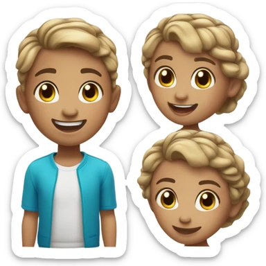Create a happy child Memoji, suitable for a boy and girl, with bright expressive eyes and a lively hairstyle (e.g., short messy hair for a boy, ponytail or braids for a girl). The character should have a playful and energetic expression." sticker