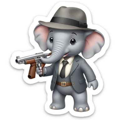 elephant with tommy gun and fedora hat sticker