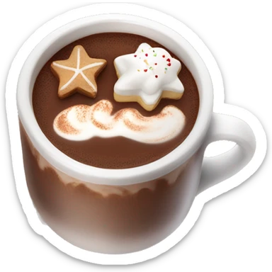 gourmet and comforting hot chocolate with foam and decoration sticker