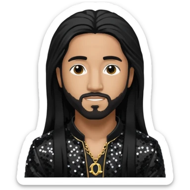 Omarion with long black hair, black sequin outfit sticker