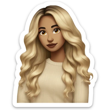 Mexican girl Blonde balayage long hair women beige sweater sticker